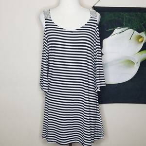 Harbor Drive Striped Cold Shoulder Tunic/Dress